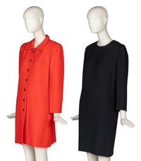 Pierre Cardin Haute Couture Orange Coat and Black Dress