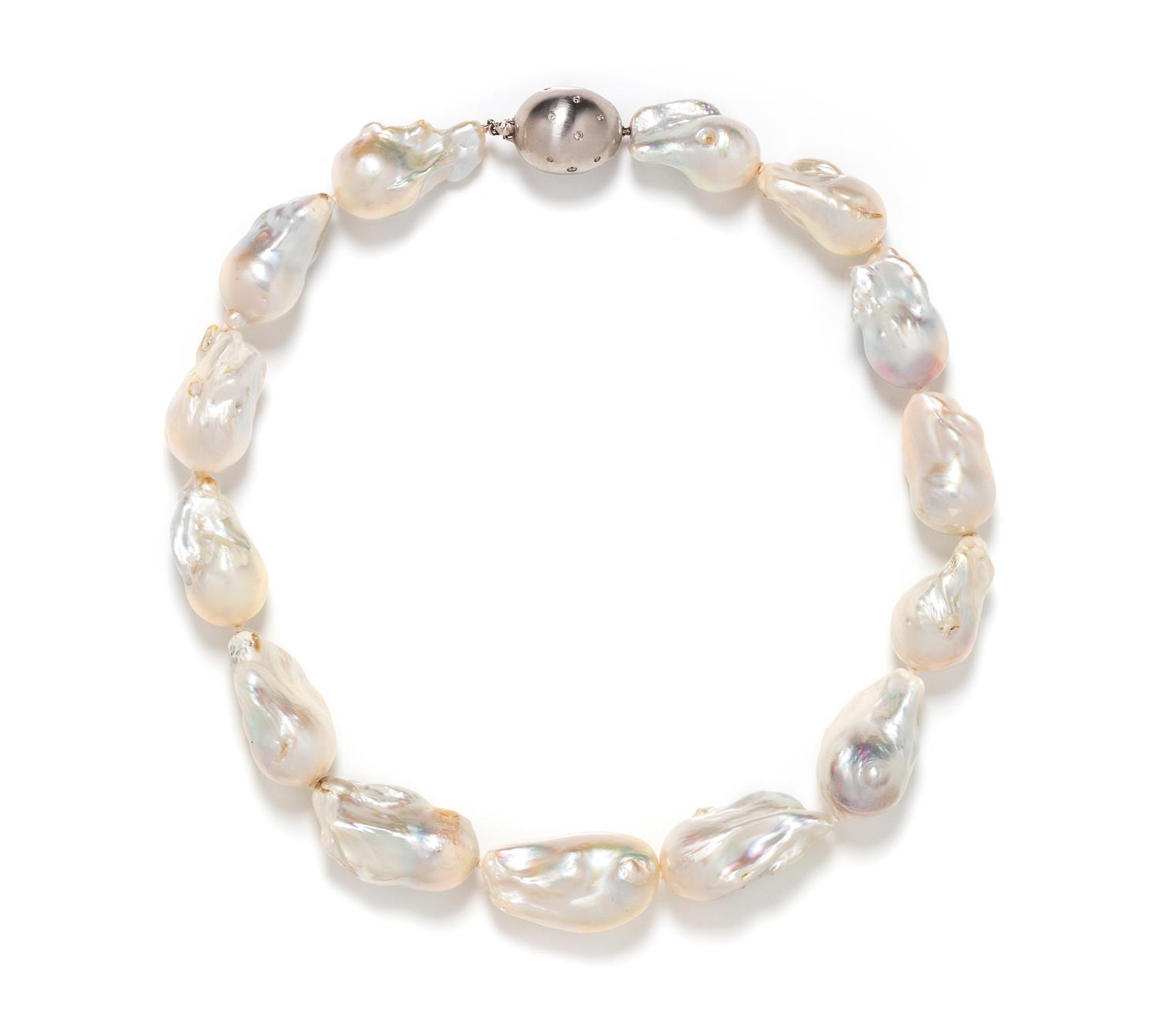 CULTURED BAROQUE PEARL AND DIAMOND NECKLACE
