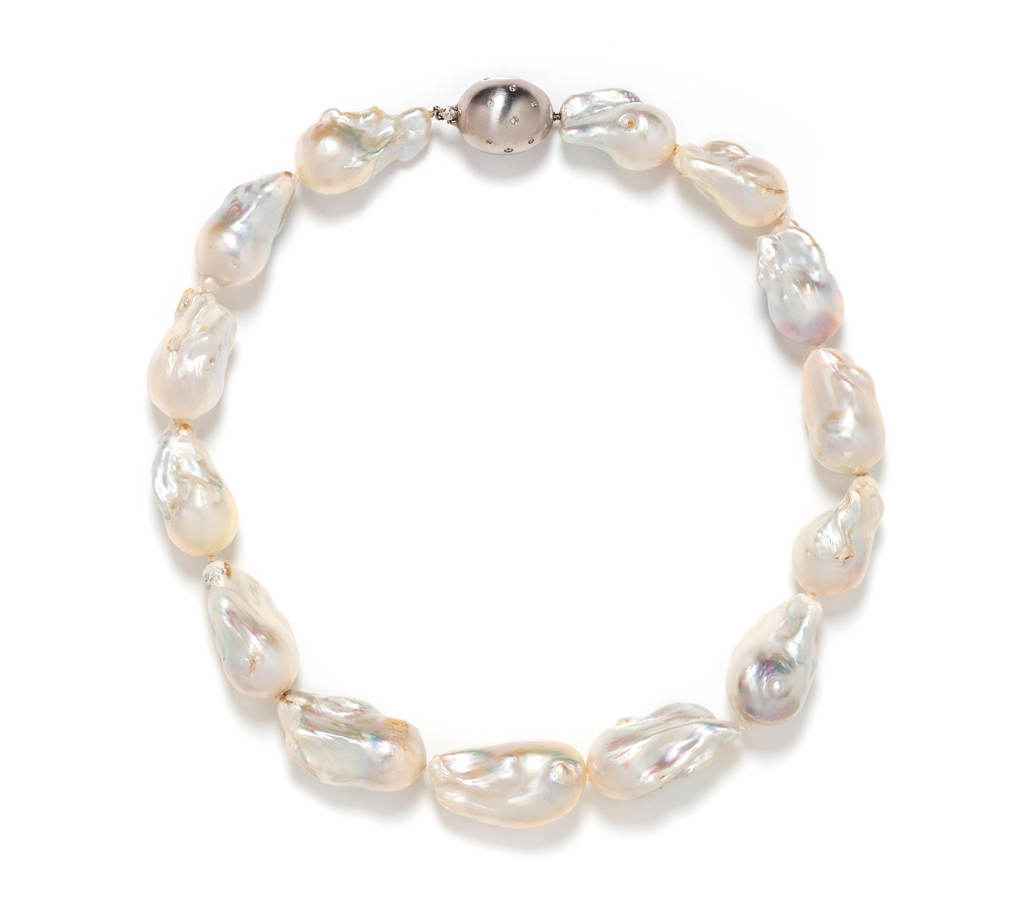CULTURED BAROQUE PEARL AND DIAMOND NECKLACE