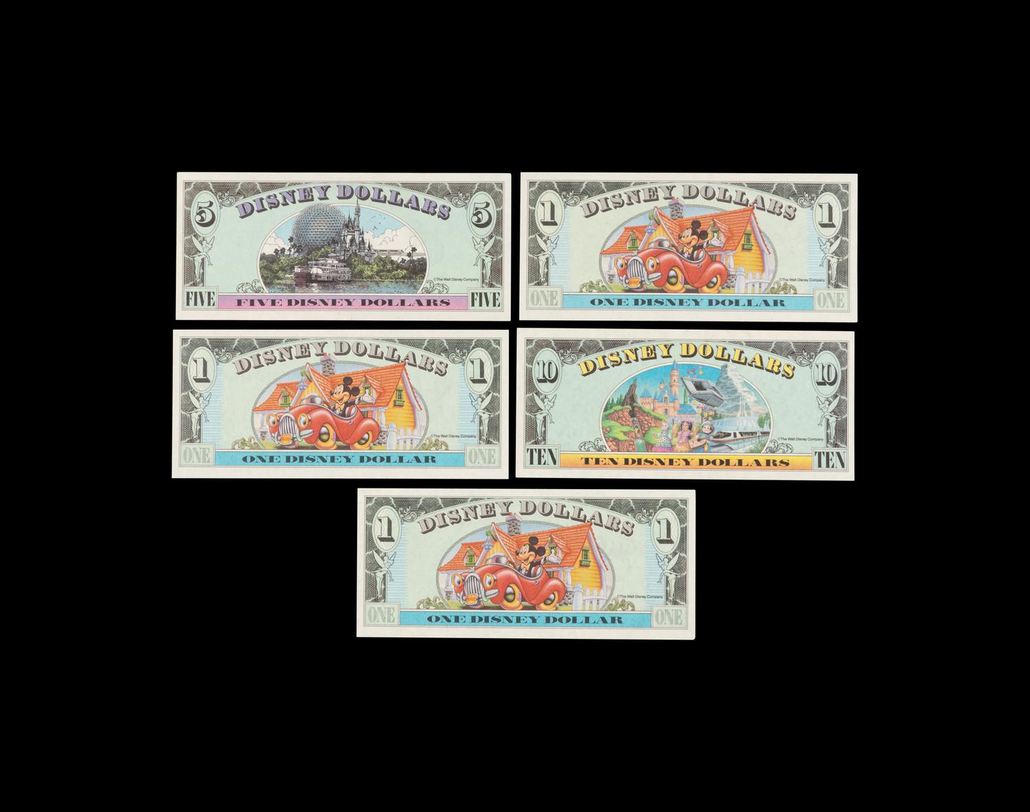 [DISNEY DOLLARS] A Group of Five Uncirculated Series 1993 Notes