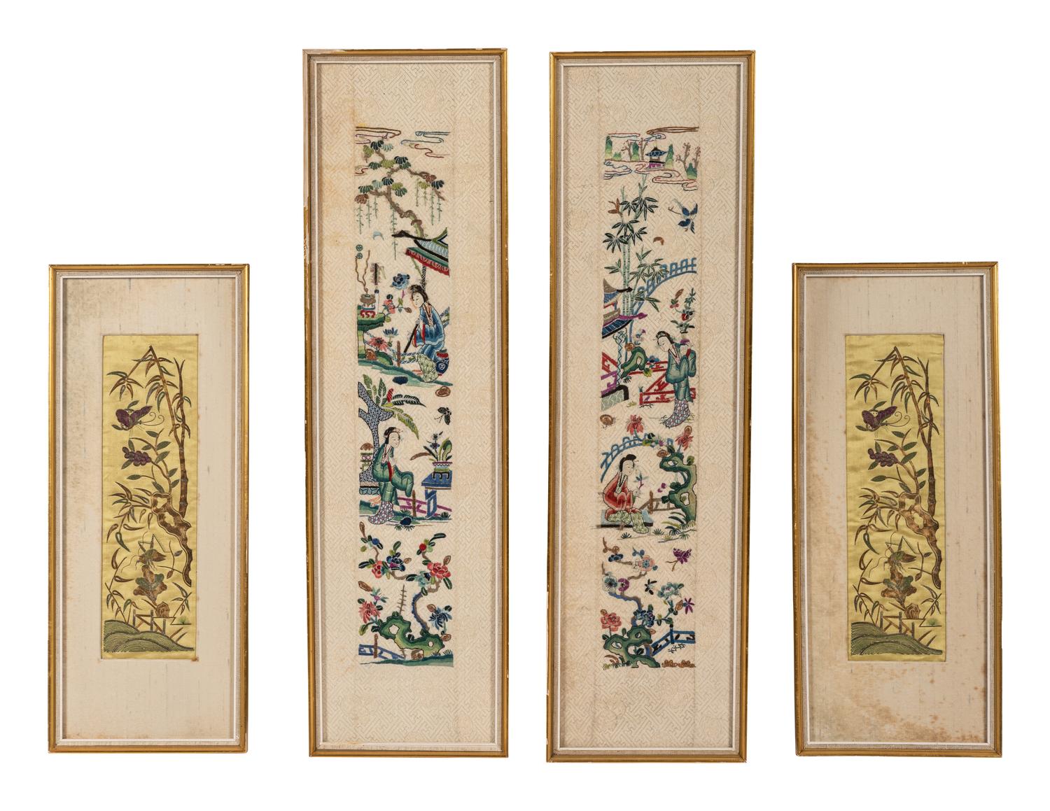 Two Pairs of Chinese Embroidered Silk Sleeve Bands