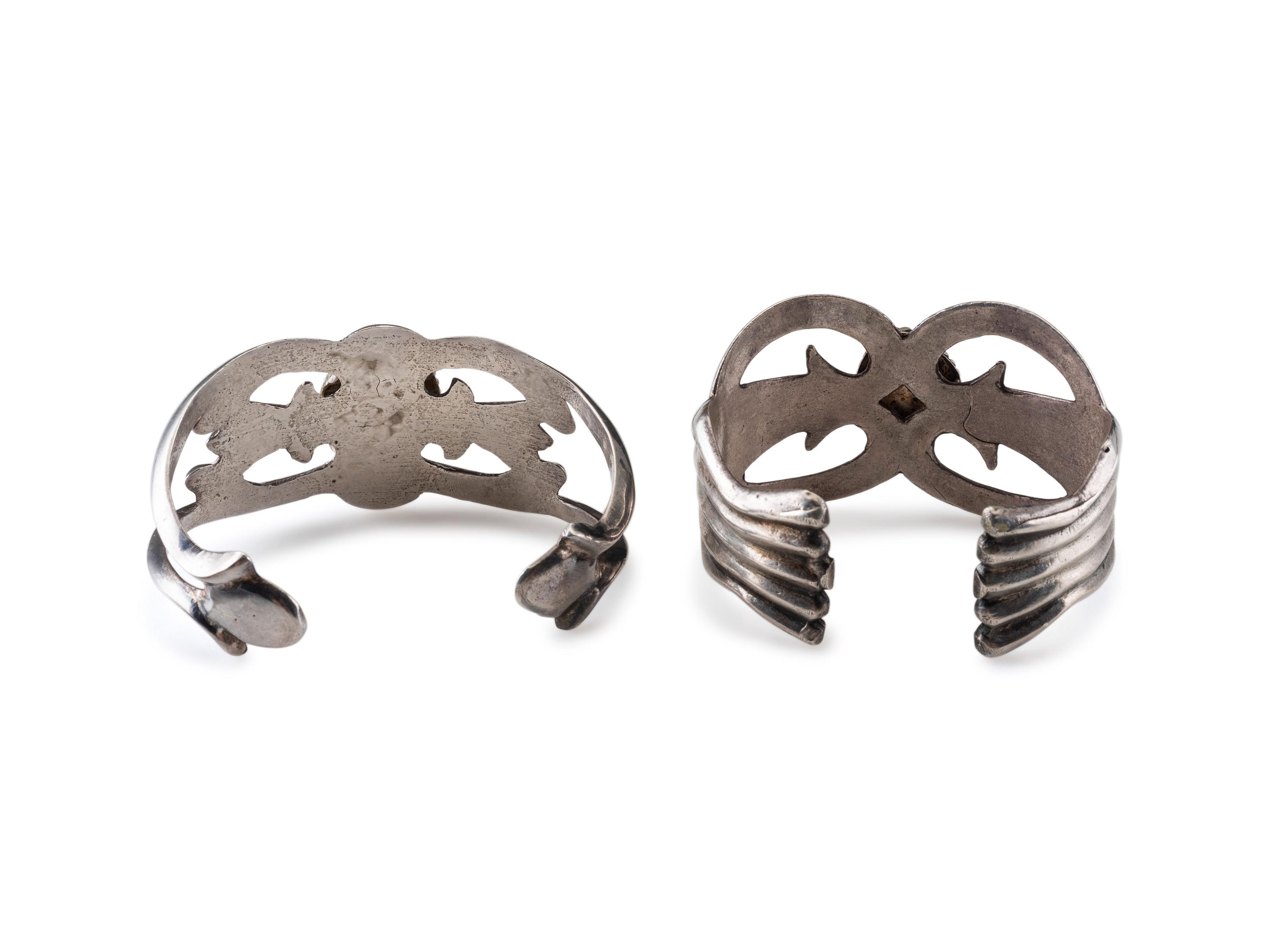 Navajo Sandcast Silver and Turquoise Cuff Bracelets