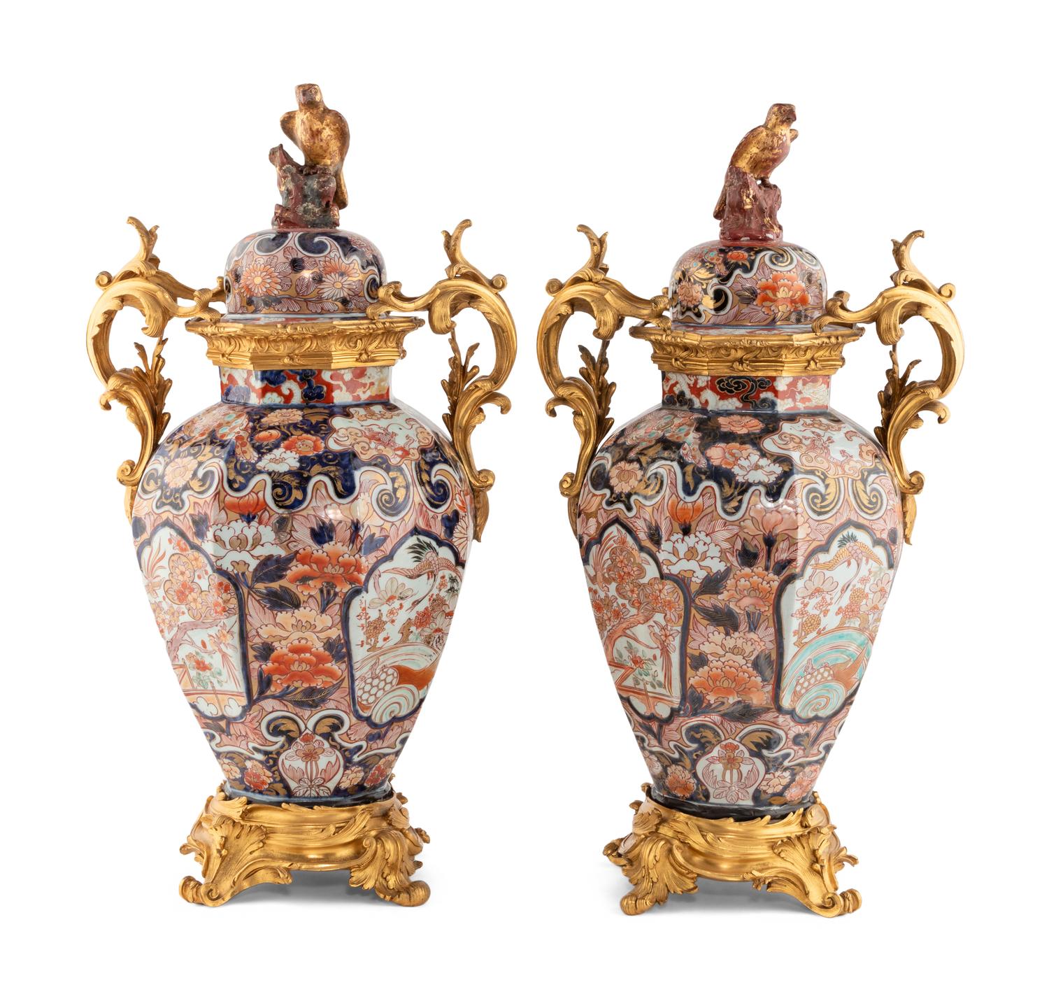 A Pair of Gilt Bronze Mounted Imari Porcelain Vases