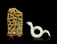 Two Chinese Jade and Jadeite Carvings Height of tallest 3 1/4 inches.