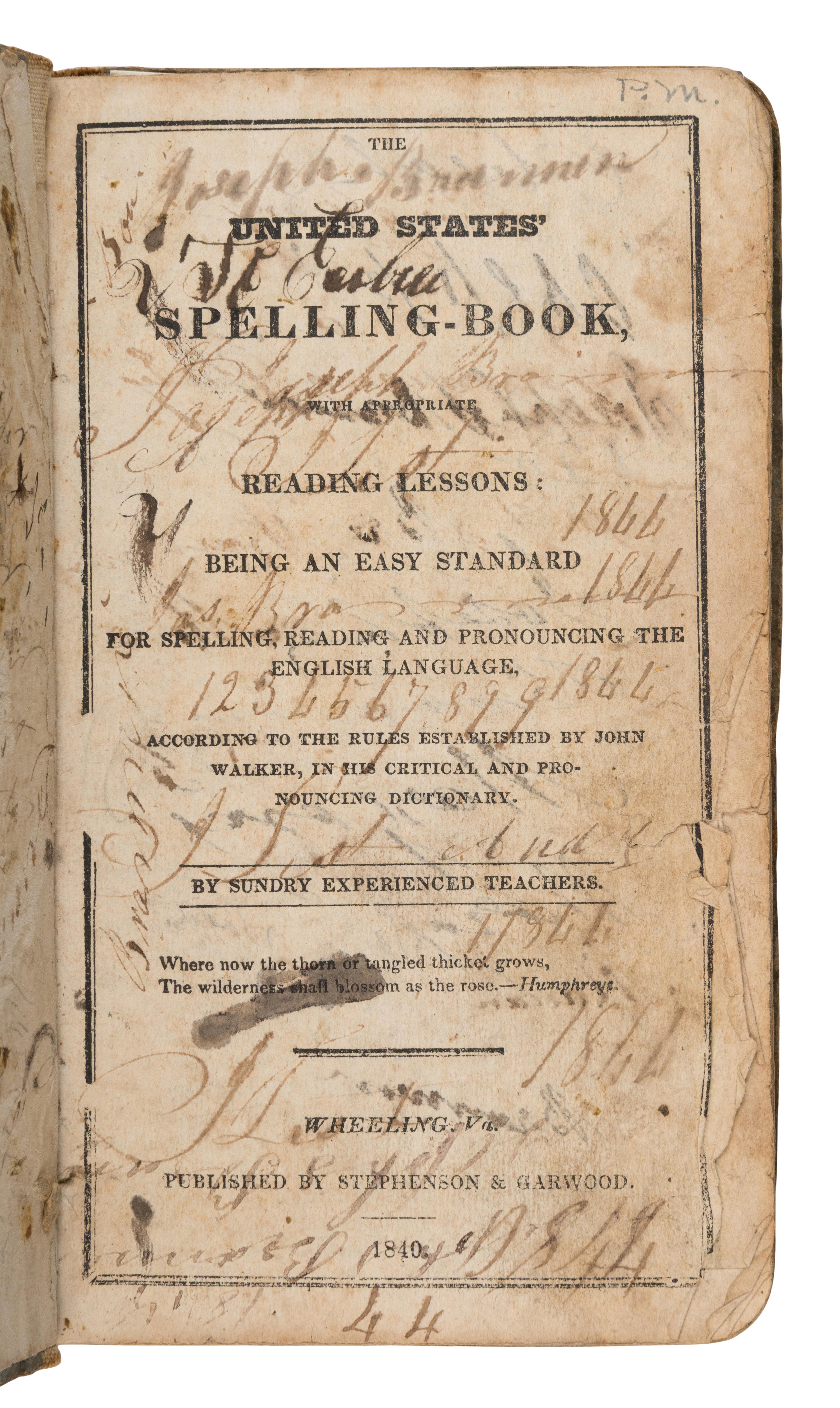 [Ohio Valley]. A group of 6 early frontier spelling and school books, comprising: