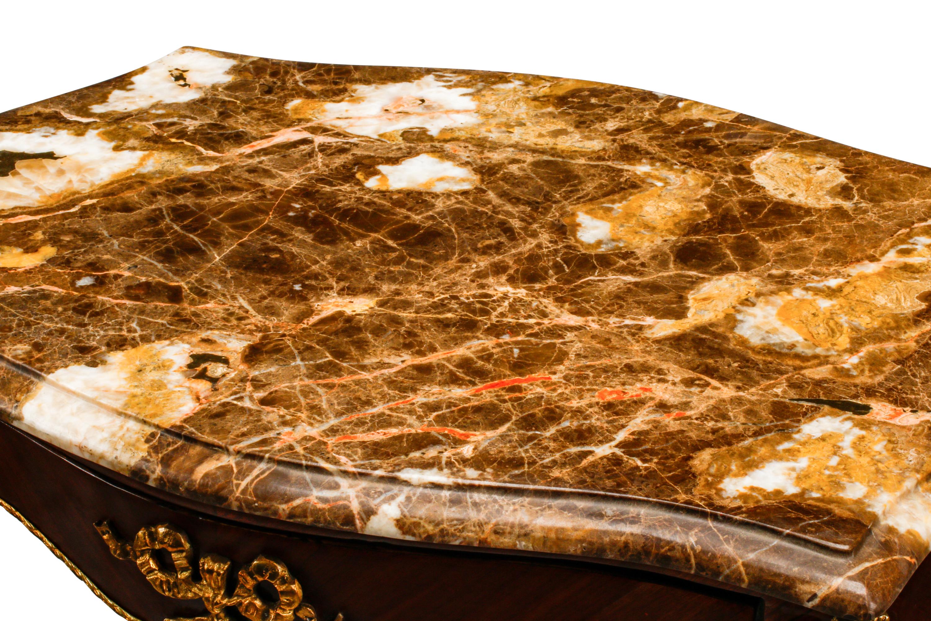 A Pair of Louis XV Style Marble-Top Vitrine Cabinets