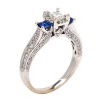 A 14 Karat White Gold, Diamond and Sapphire Ring,