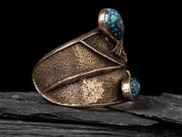 Tufa Cast 14K Gold and Lander Blue Turquoise Cuff Bracelet