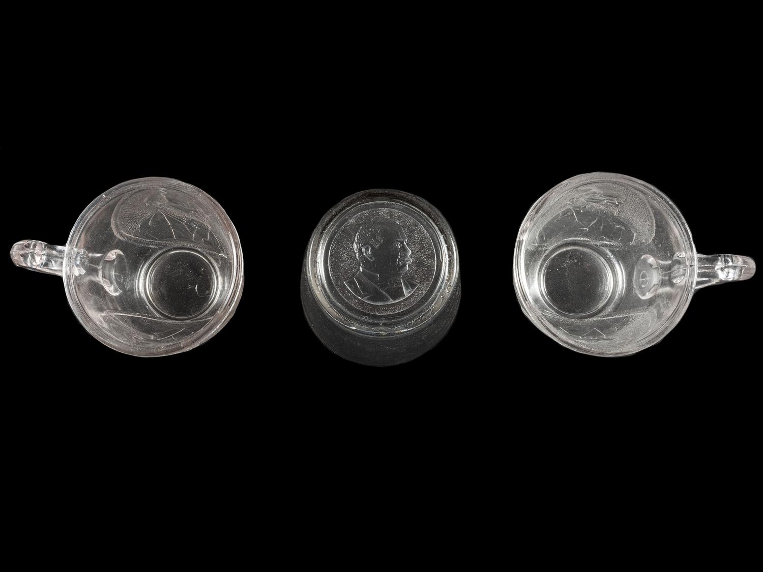 [HARRISON, Benjamin] -- [CLEVELAND, Grover]. A group of cigar boxes and early American pattern glass cups from the 1884, 1888, and 1892 presidential campaigns, comprising: