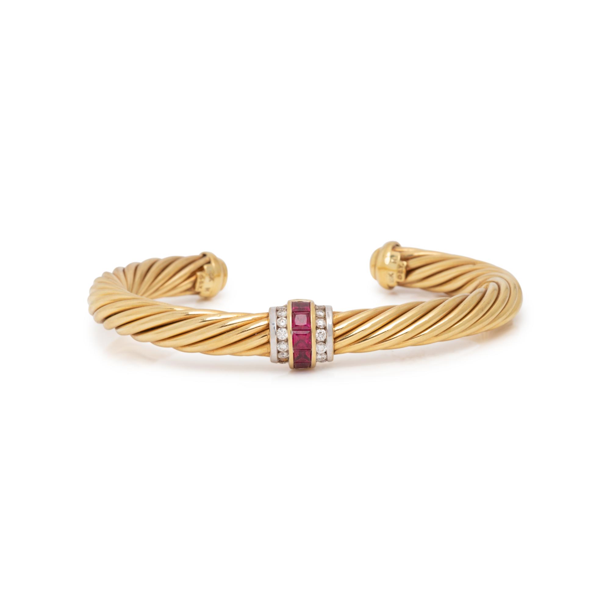 DAVID YURMAN, YELLOW GOLD, RUBY AND DIAMOND CUFF BRACELET