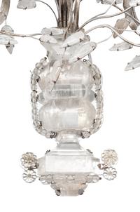 A Set of Four Maison Baguès-Style Rock Crystal and Silvered Metal Five-Arm Sconces