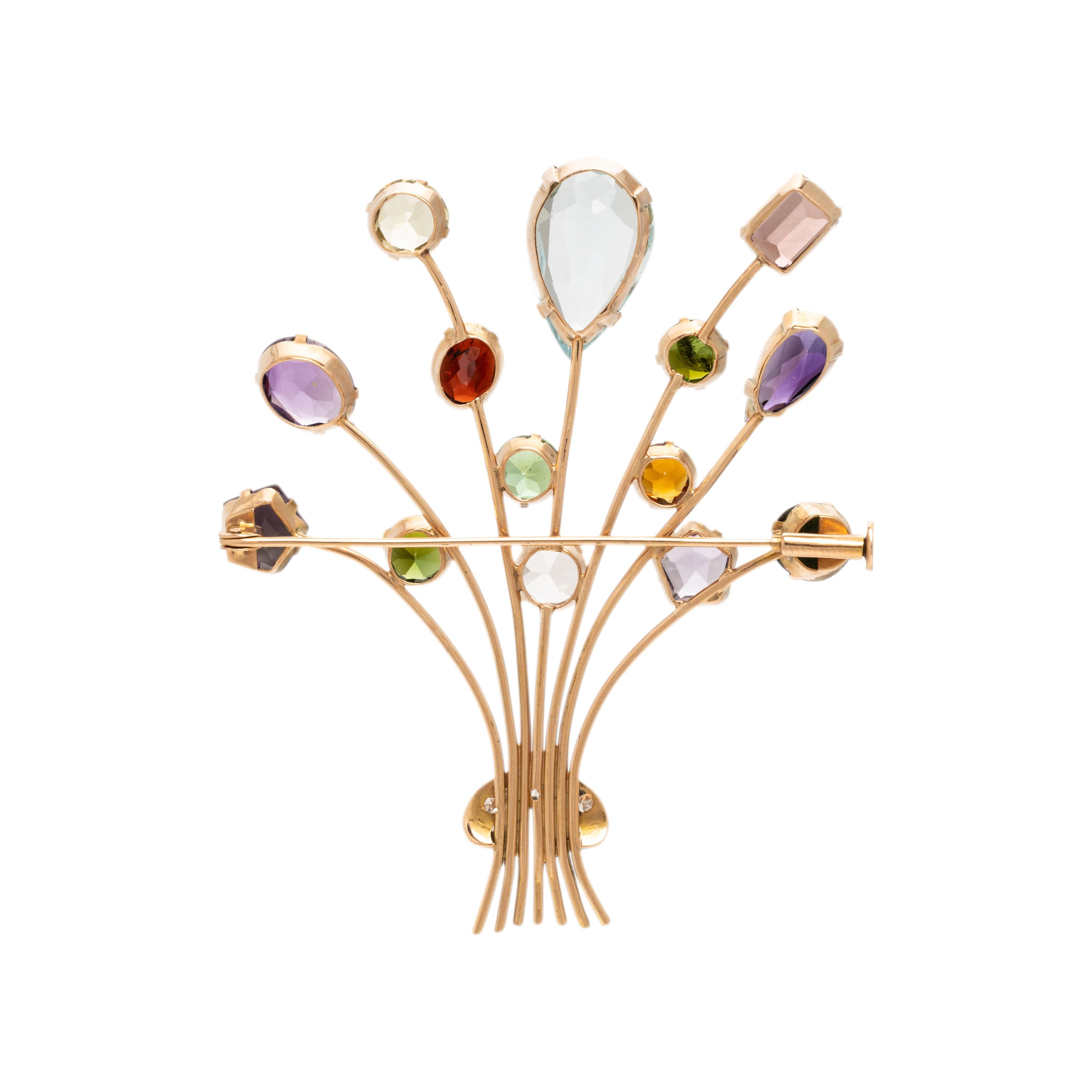 Yellow Gold and Multigem Bouquet Brooch