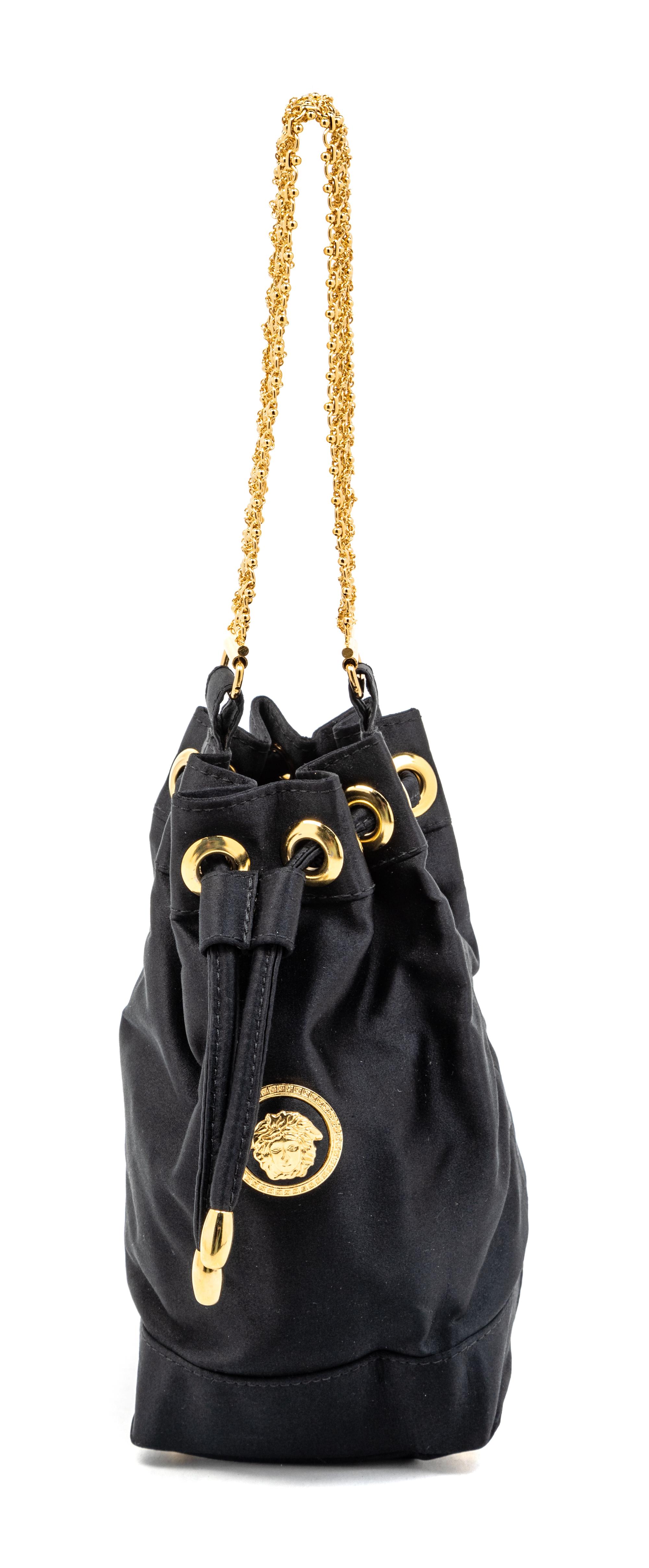 Gianni Versace Couture Black Satin Drawstring Handbag, 1990s
