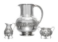 An American Silver Pitcher, Gorham Mfg. Co., Providence, RI, 1883, having a flattened spherical body with a cylindrical neck, the body