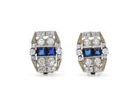 A Pair of Platinum, Sapphire and Diamond Earclips, 4.20 dwts.