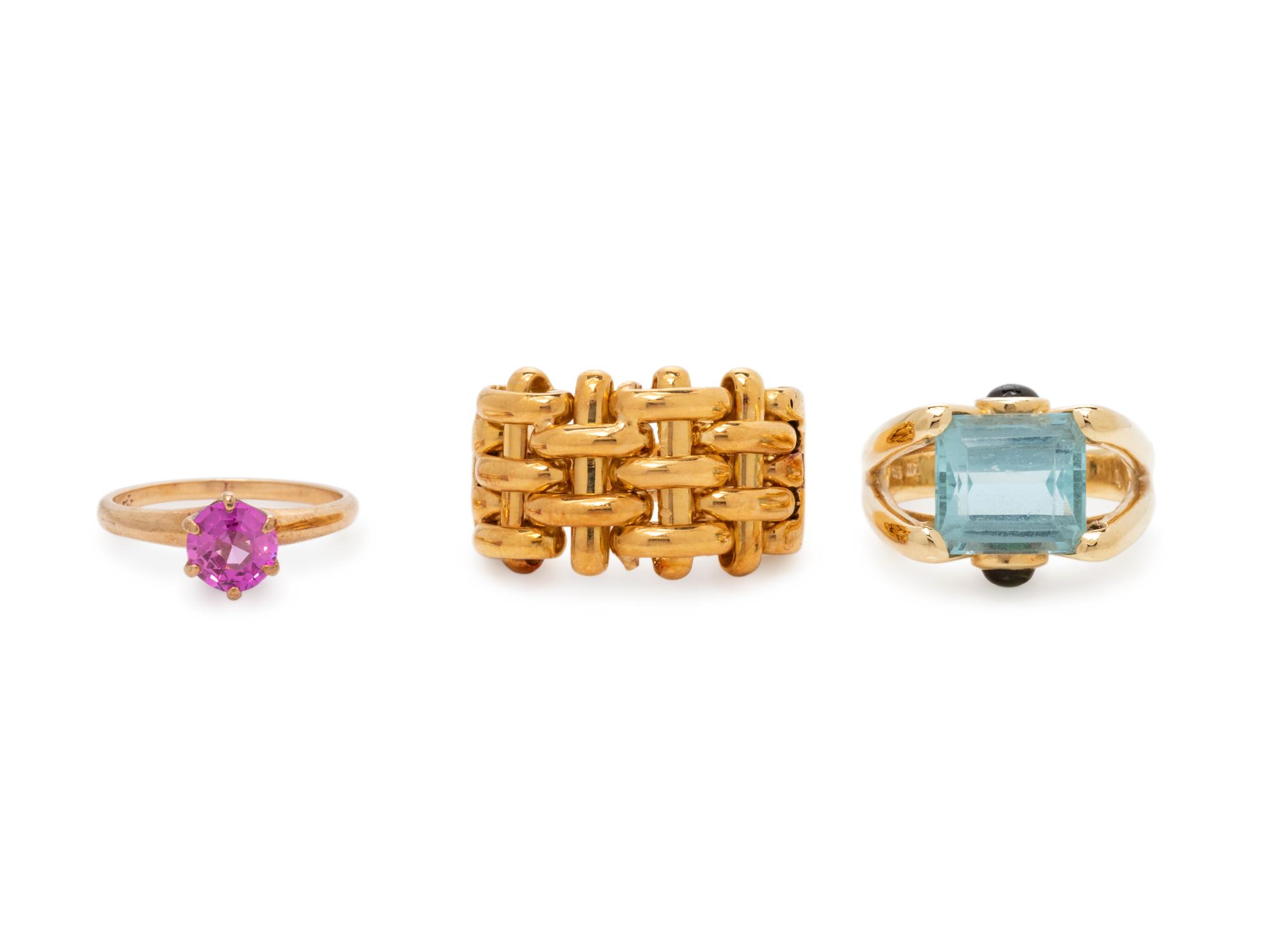COLLECTION OF YELLOW GOLD GEMSTONE RINGS