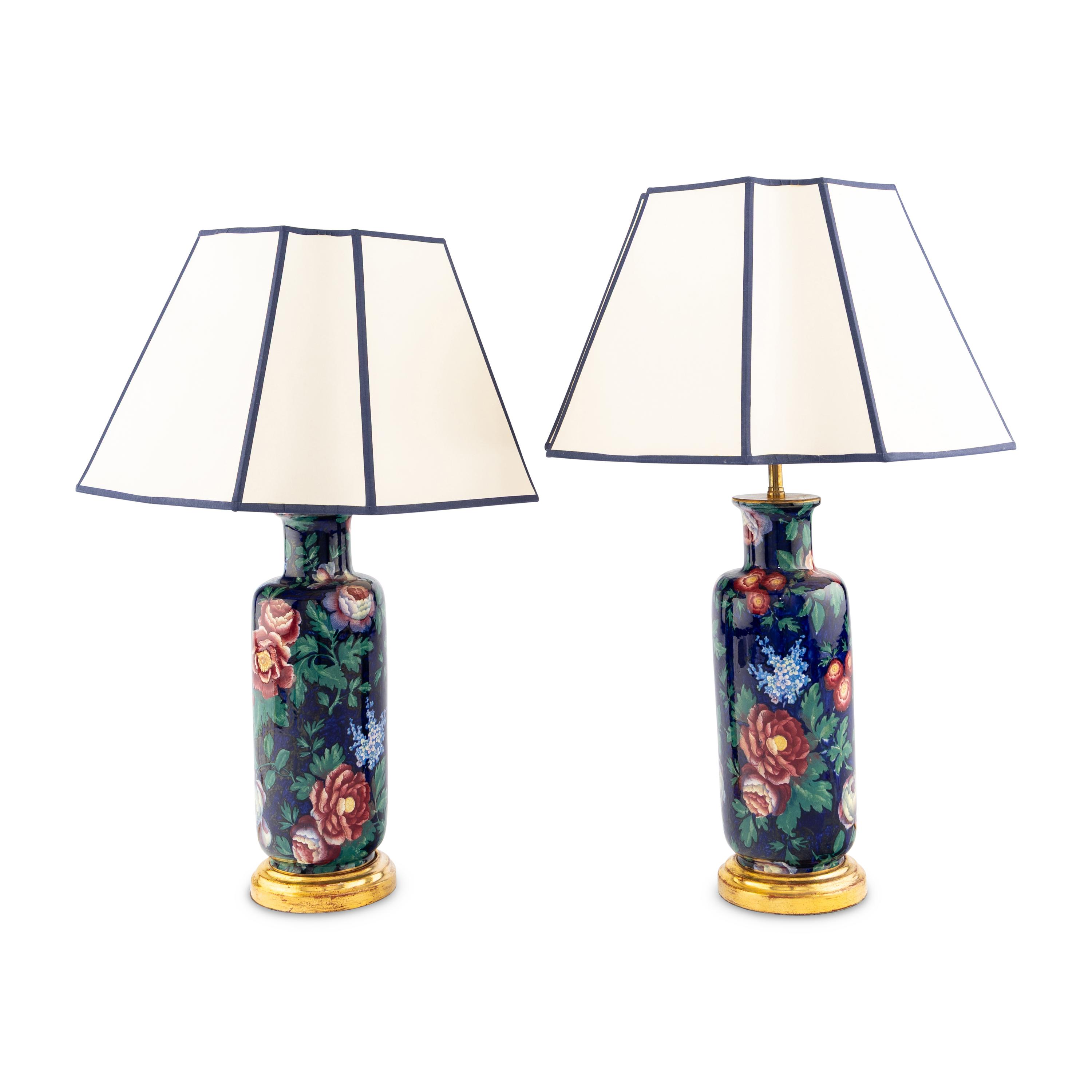 A Pair of Porcelain Vases Mounted as Lamps