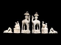 Three Pairs of Chinese Dehua Blanc-de-Chine Porcelain Figures of Animals