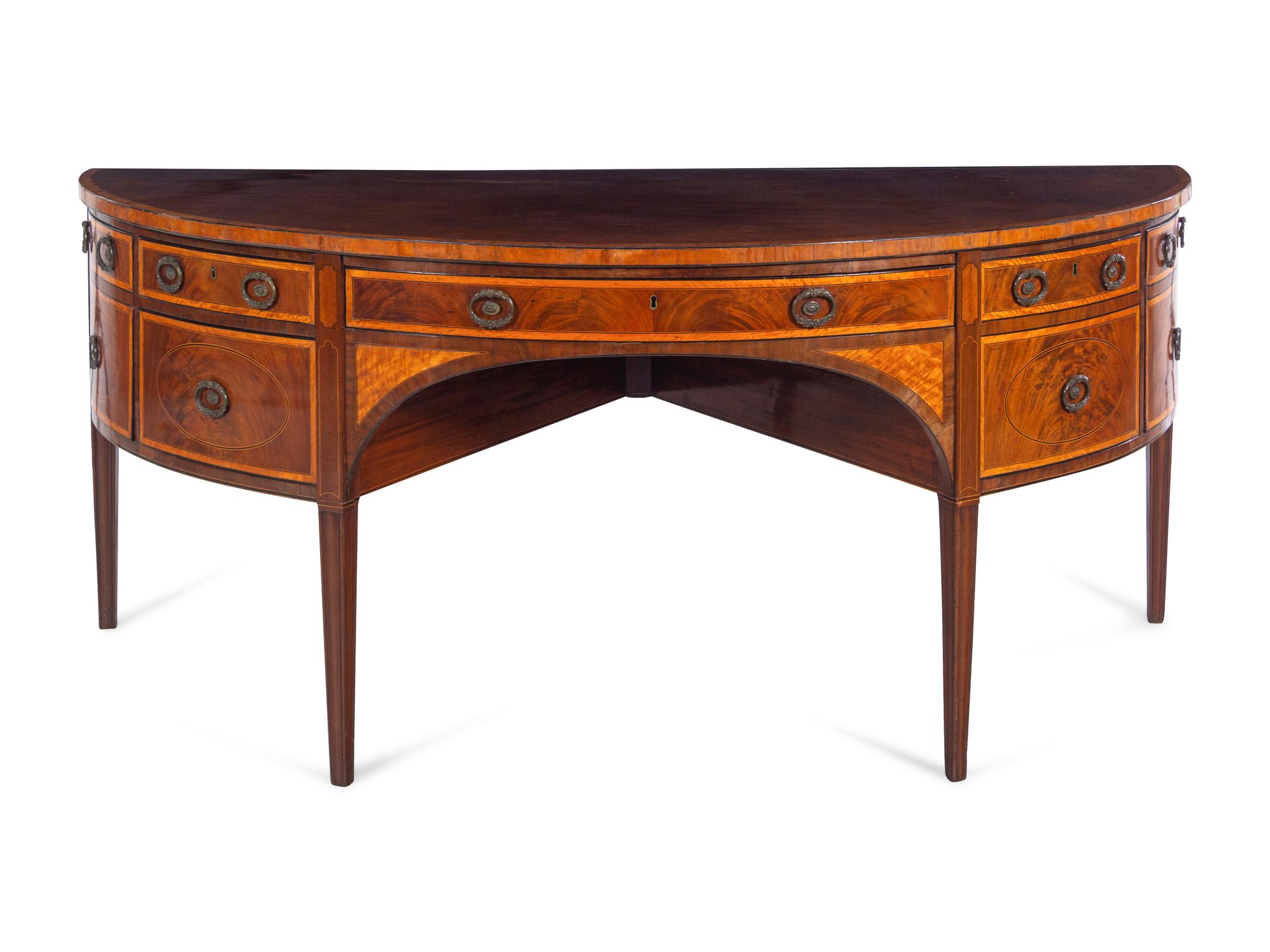 A George III Satinwood and Ebony-Banded Mahogany Sideboard