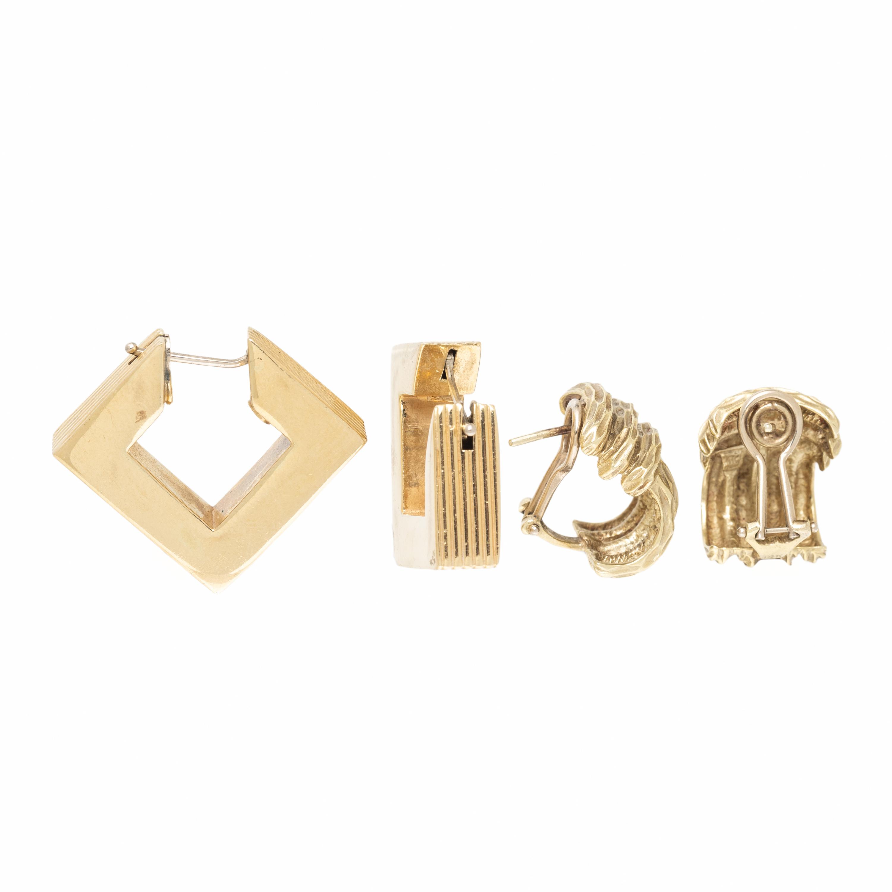 Two Pairs of Yellow Gold Earrings
