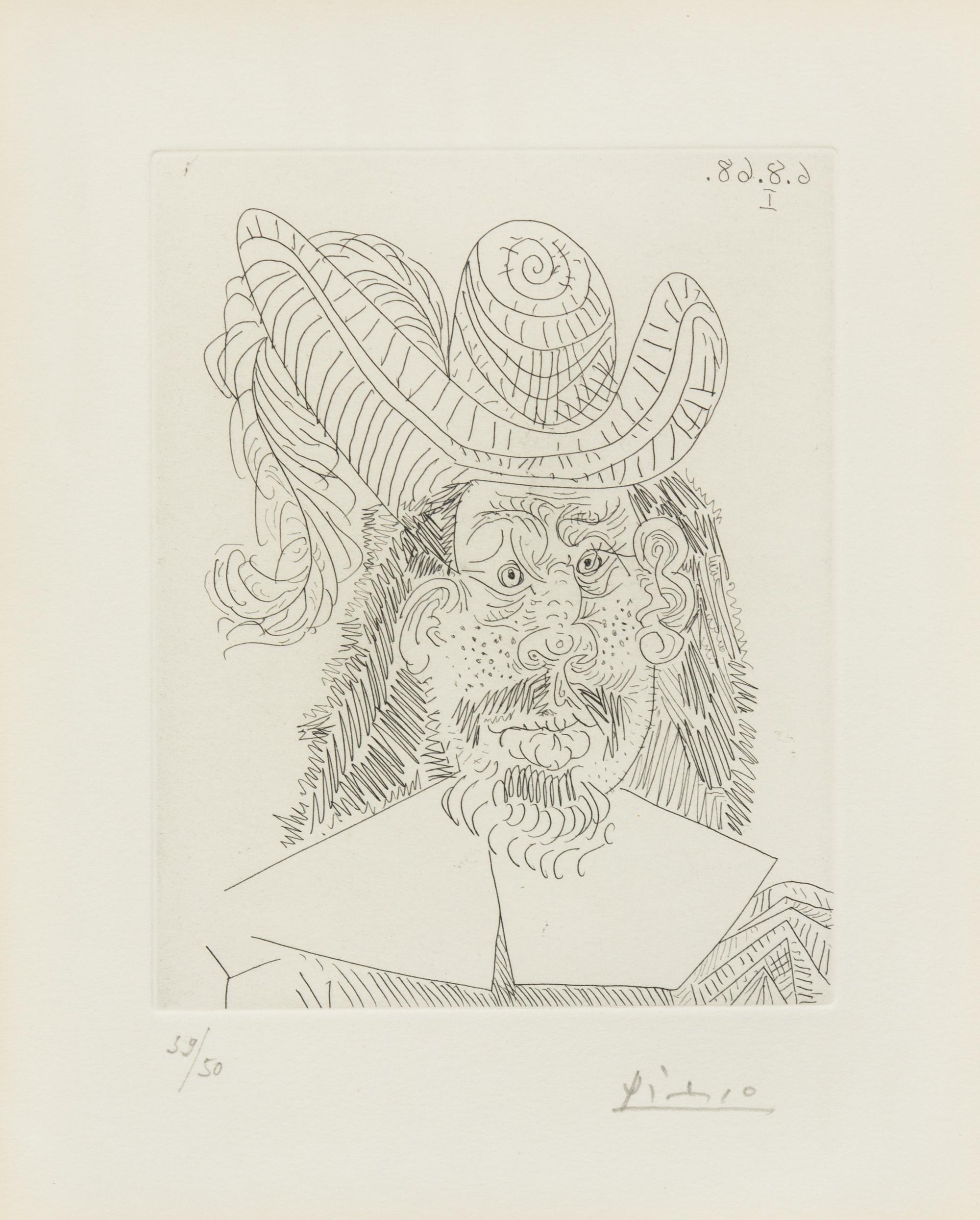 Pablo Picasso, (Spanish, 1881-1973), Portrait de "Mousquetaire" vieillissant, au Visage couperosé (from Séries 347), 1968