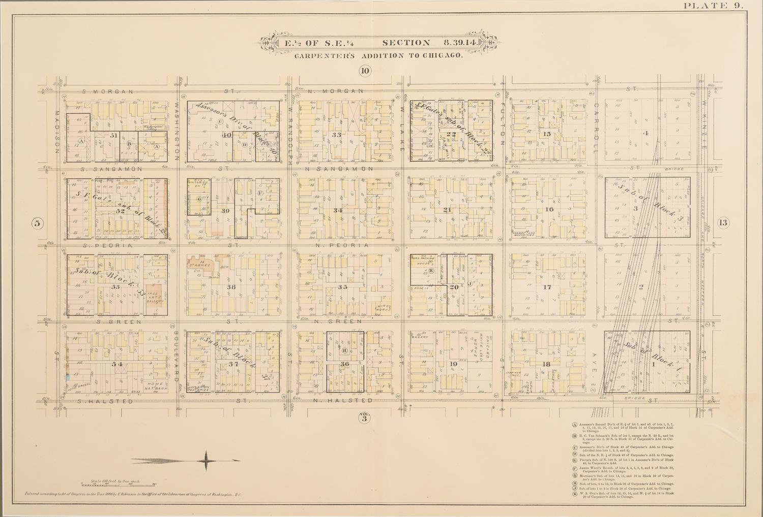 A group of 5 maps of Chicago streets, comprising:
