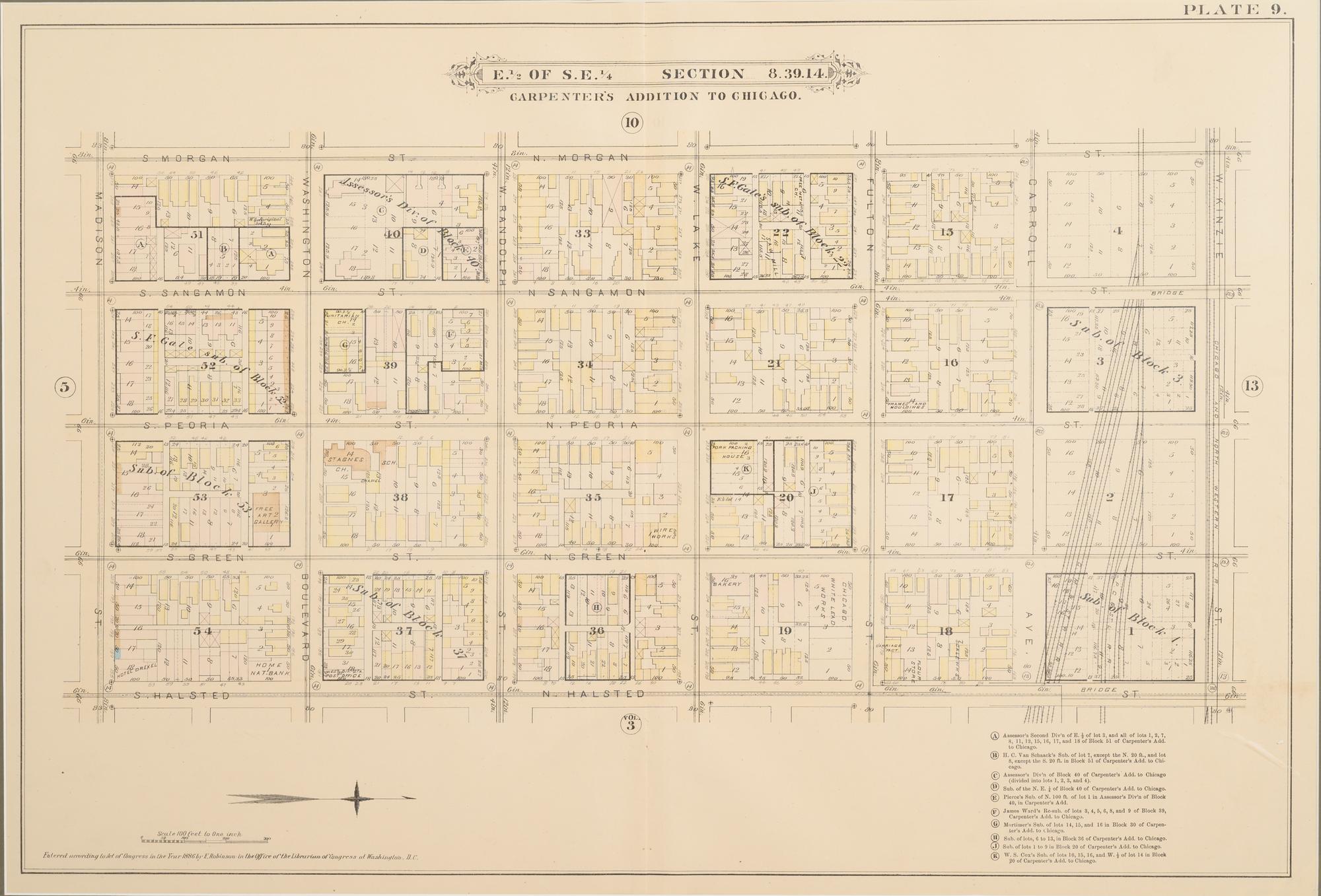 A group of 5 maps of Chicago streets, comprising:
