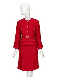 Chanel, Red Bouclé Tweed Skirt Suit