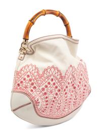 Gucci Bamboo Handle Embroidered Hobo Bag