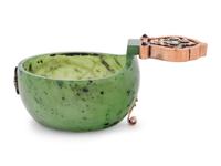 A Russian 14-Karat Gold, Enamel, Diamond and Paste Mounted Jade Kovsh