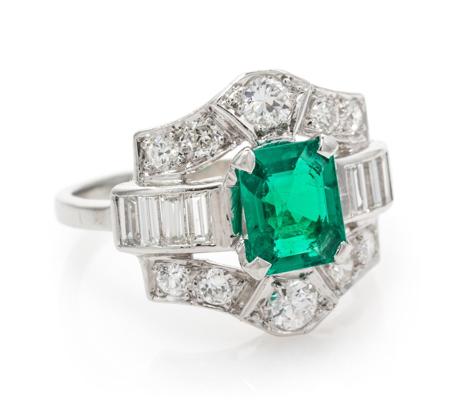 A Platinum, Colombian Emerald, and Diamond Ring, 3.60 dwts.