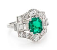 A Platinum, Colombian Emerald, and Diamond Ring, 3.60 dwts.