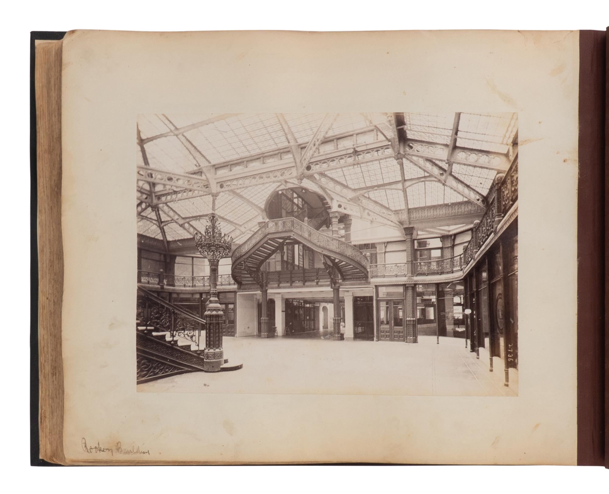 [CHICAGO]. TAYLOR, John W. (1846-1918), photographer. An album containing 154 albumen photographs of Chicago by a noted photographer, including important architectural images, as well as images relating to the preparations for the 1893 World's fair, the stockyards as described by Upton Sinclair, and more. Chicago, ca 1890.