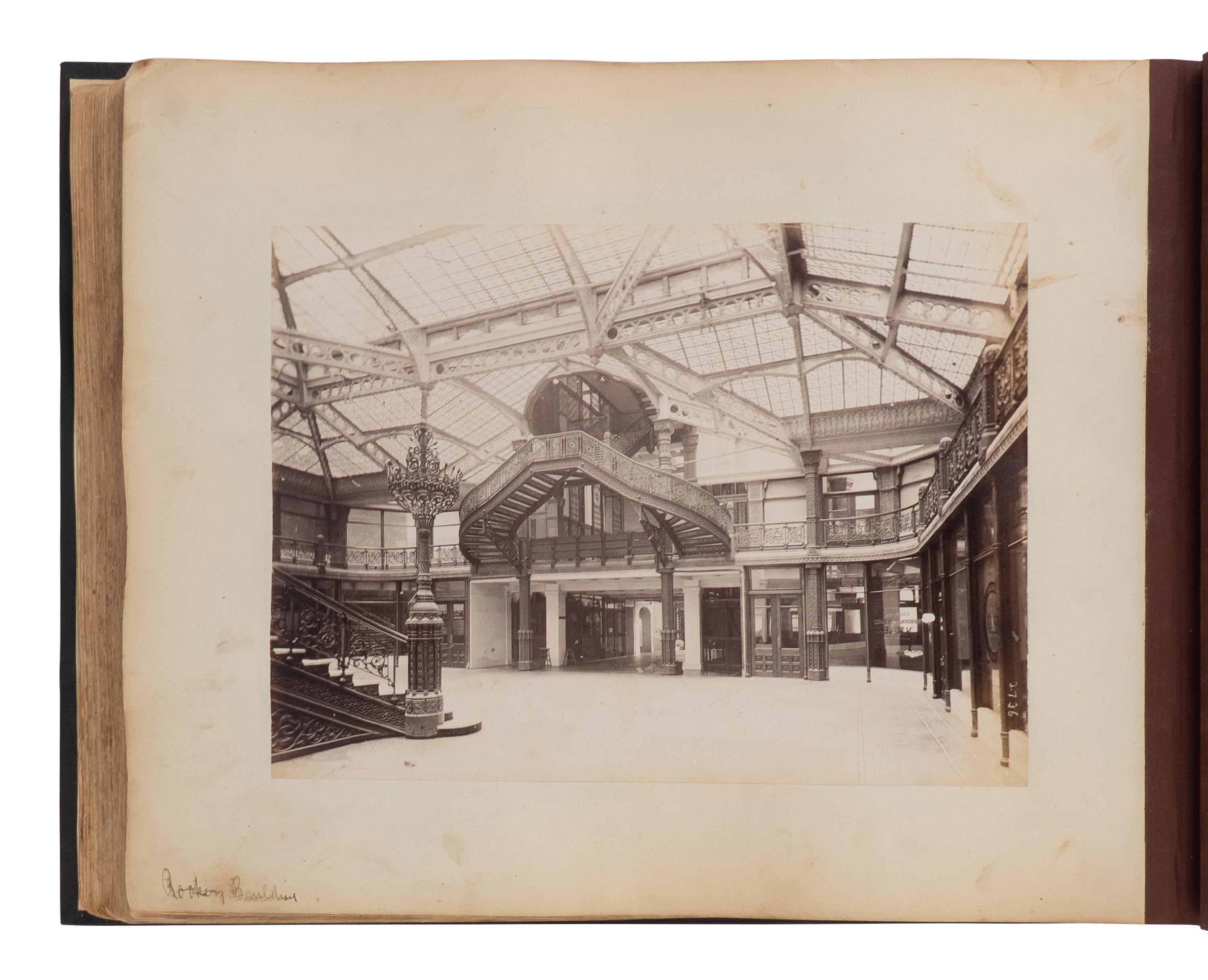 [CHICAGO]. TAYLOR, John W. (1846-1918), photographer. An album containing 154 albumen photographs of Chicago by a noted photographer, including important architectural images, as well as images relating to the preparations for the 1893 World's fair, the stockyards as described by Upton Sinclair, and more. Chicago, ca 1890.
