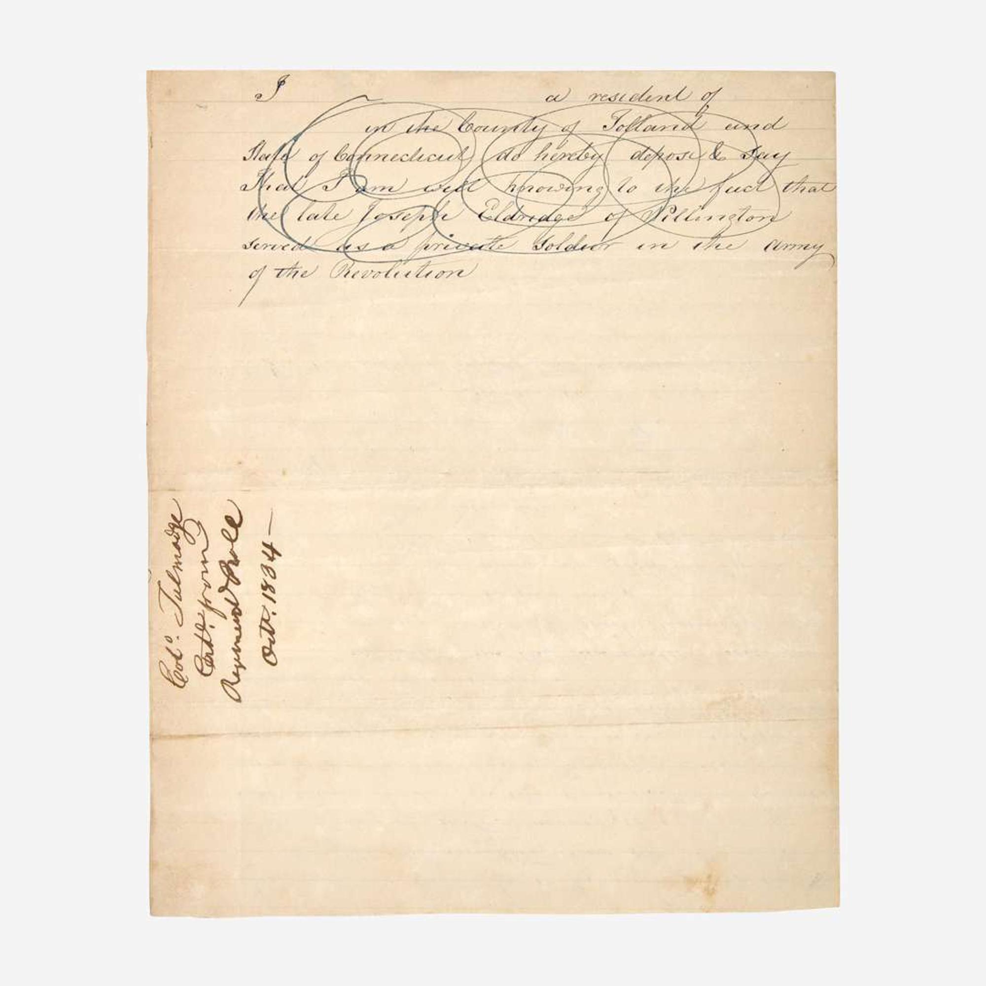 [American Revolution] Tallmadge, Benjamin Autograph Document, signed