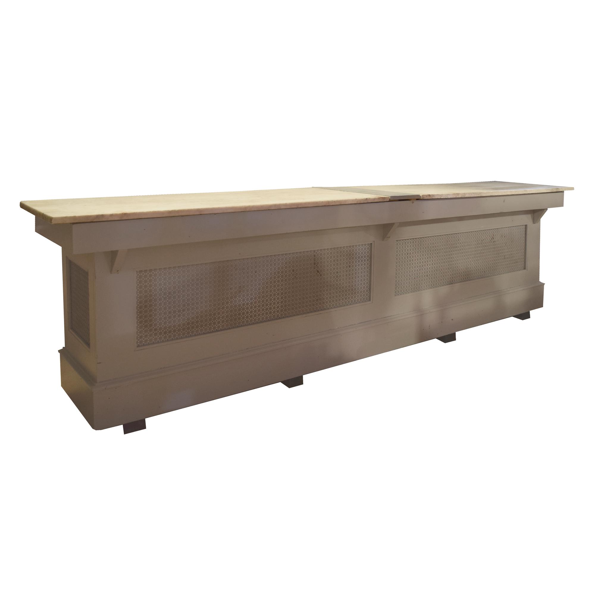 A Wood, Marble and Iron Country Store Counter 123.75" W x 24" D x 33.5" H — United States, 19th/20th Century