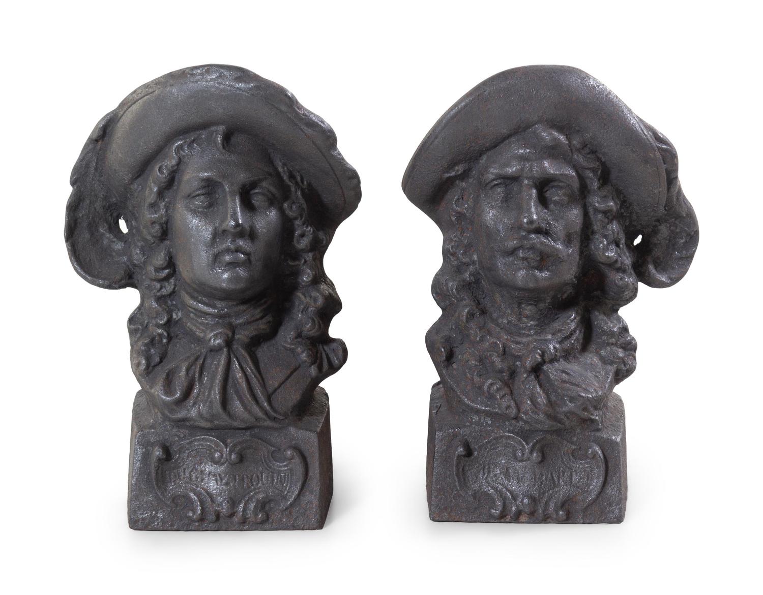 A Pair of French Cast Metal Figural Andirons
