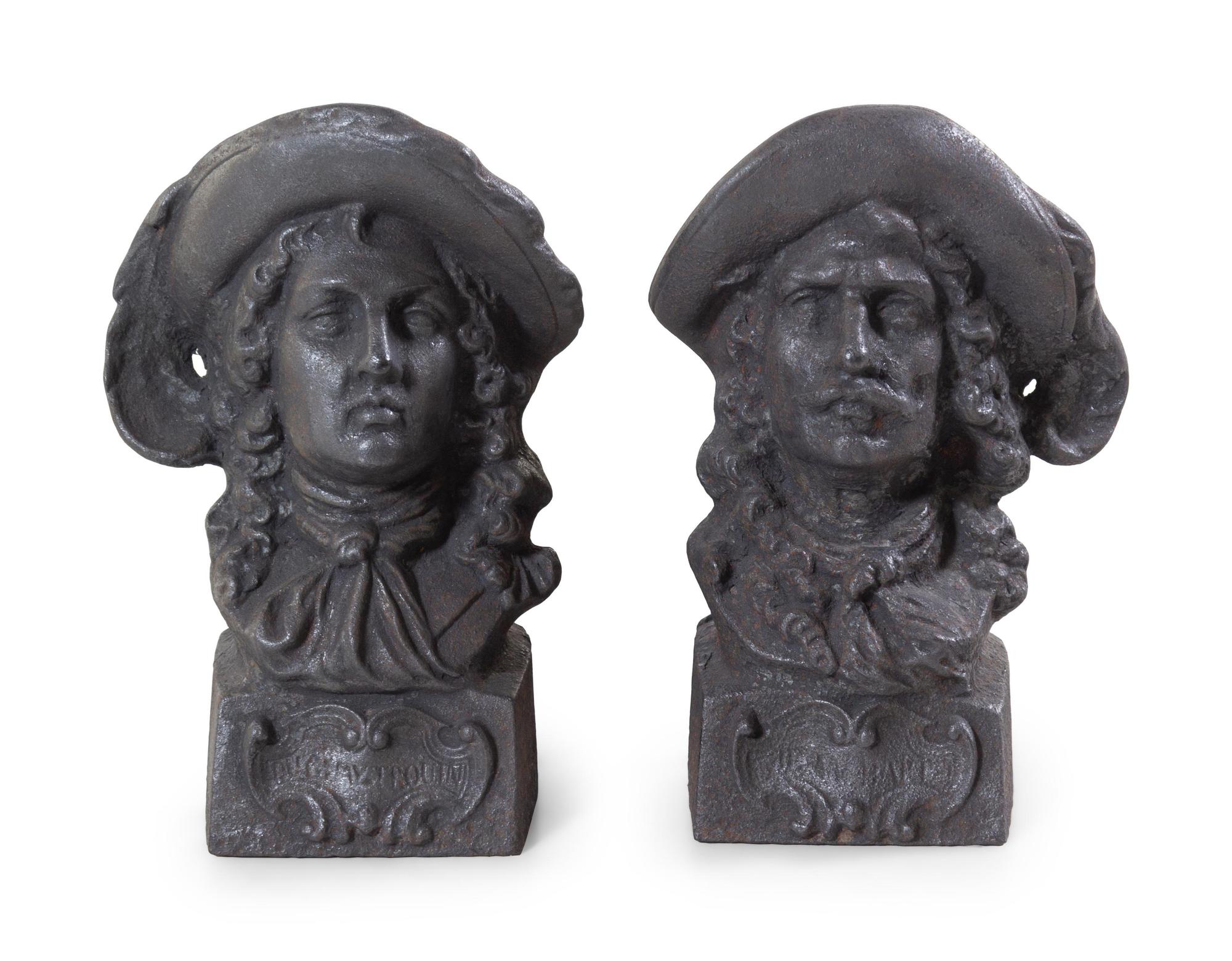 A Pair of French Cast Metal Figural Andirons