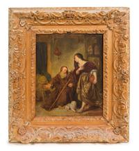 Dutch School, (18th/19th Century), Old Man, Dog and Maid with Jug