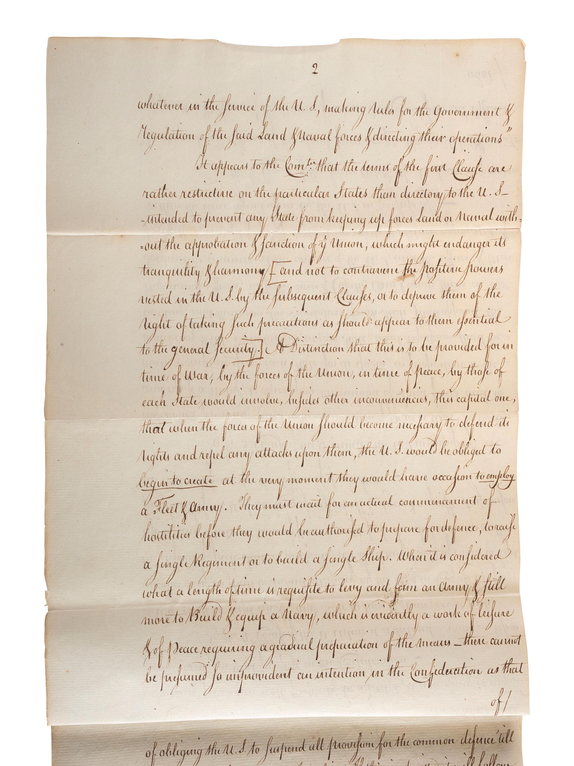 [CONTINENTAL CONGRESS] -- [HAMILTON, Alexander (1755-1804)]. [HOLTEN, Dr. Samuel (1738-1816).] Dr. Samuel Holten's personal copy of the Report of a Committee to the Continental Congress on a Military Peace Establishment, [1783].