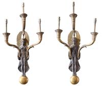 A Pair of Bronze Wall Sconces 11" W x 6" D x 21" H — United States, Early 20th Century