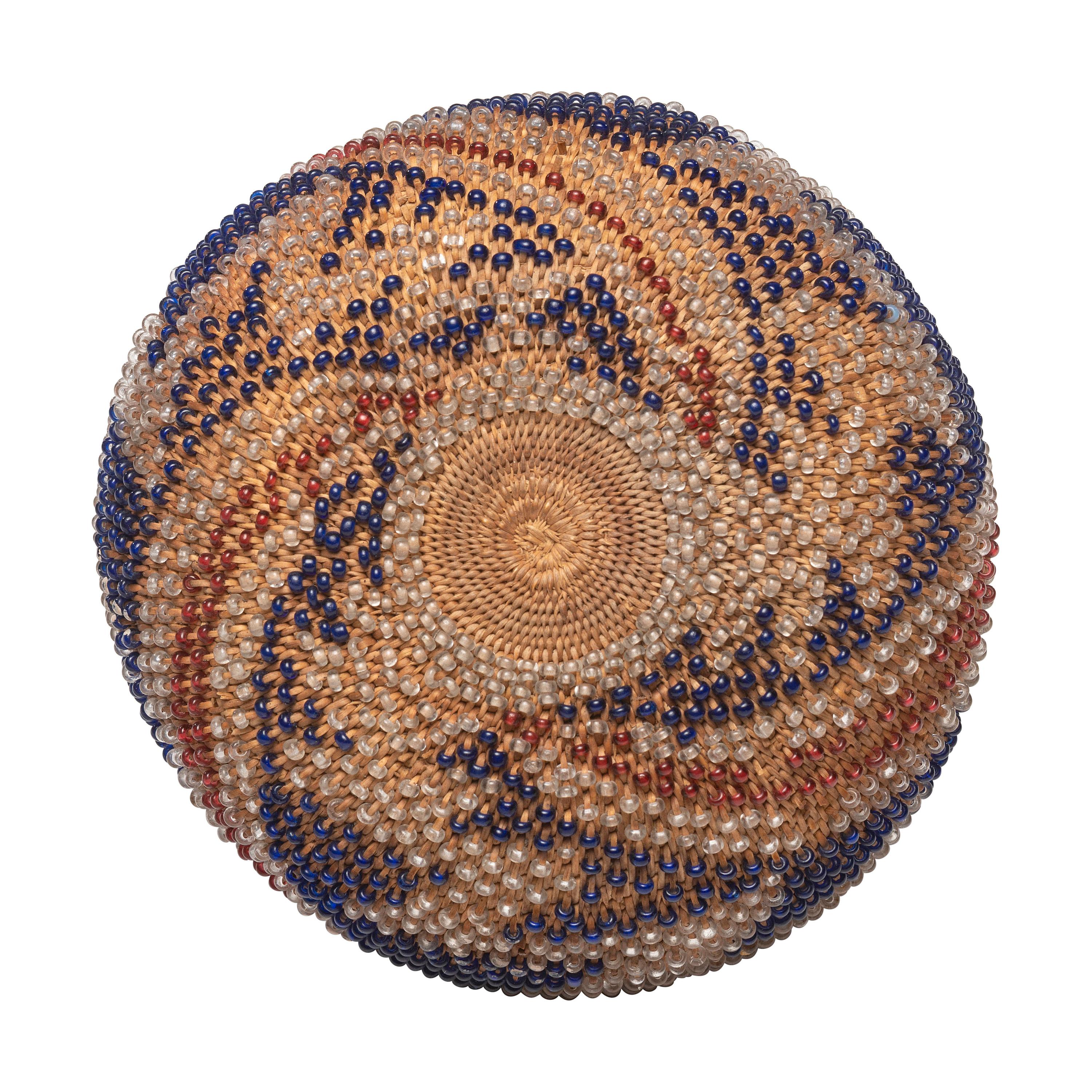 Pomo Beaded Basket, Patriotic Colors