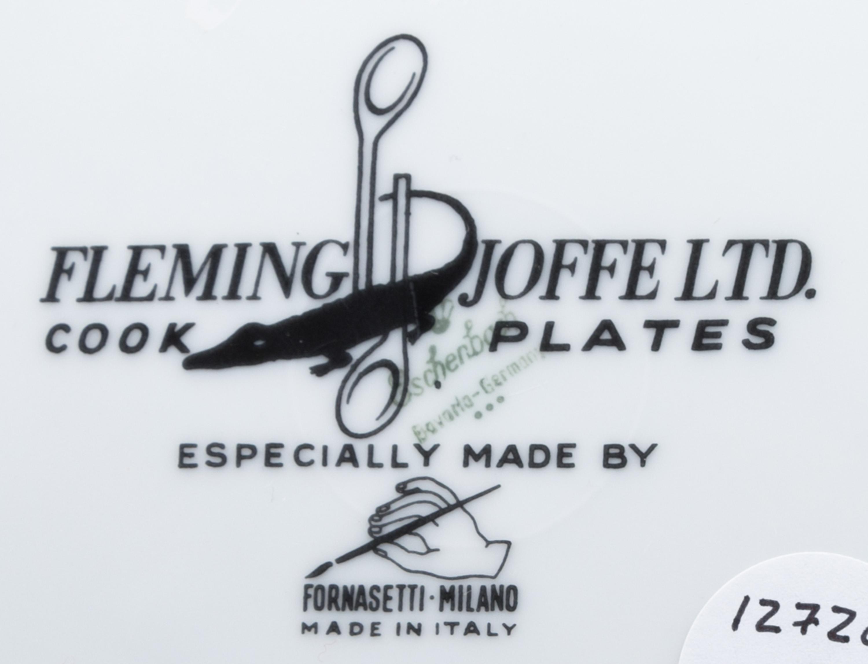 Piero Fornasetti (Italian, 1913-1988), Fleming Joffe Ltd., 1960s, a set of 6 Recipe plates, with gilt decoration