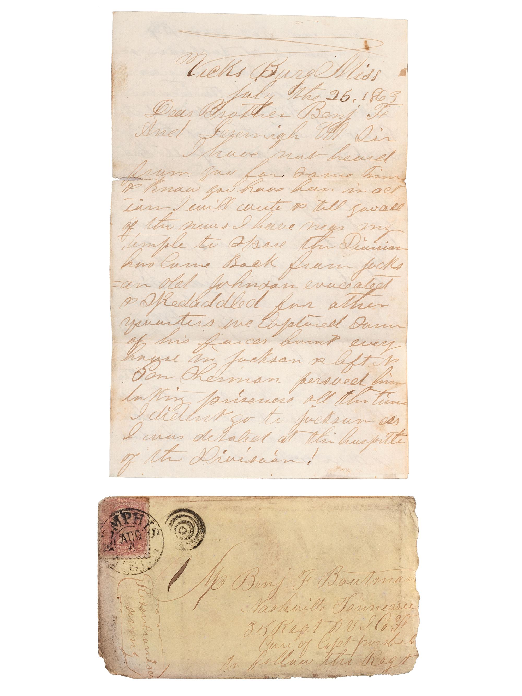 [CIVIL WAR]. Archive featuring the correspondence of brothers Benjamin, Isaac, and Jeremiah Boatman of Butler County, Ohio, enlistees in regiments of the Ohio Volunteer Infantry.
