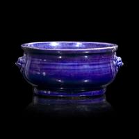 A Small Chinese Aubergine Glazed Censer, 18th Century 清中期 茄皮紫釉鋪首小香爐