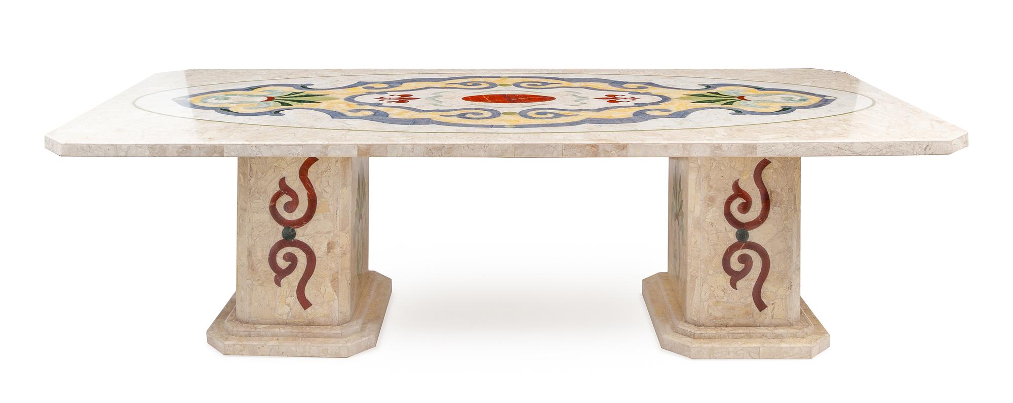 A Marble Veneered Pedestal Table Width 108 inches. — LATE 20TH CENTURY