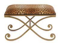A Gilt Metal X-Form Stool with Leopard Print Upholstery