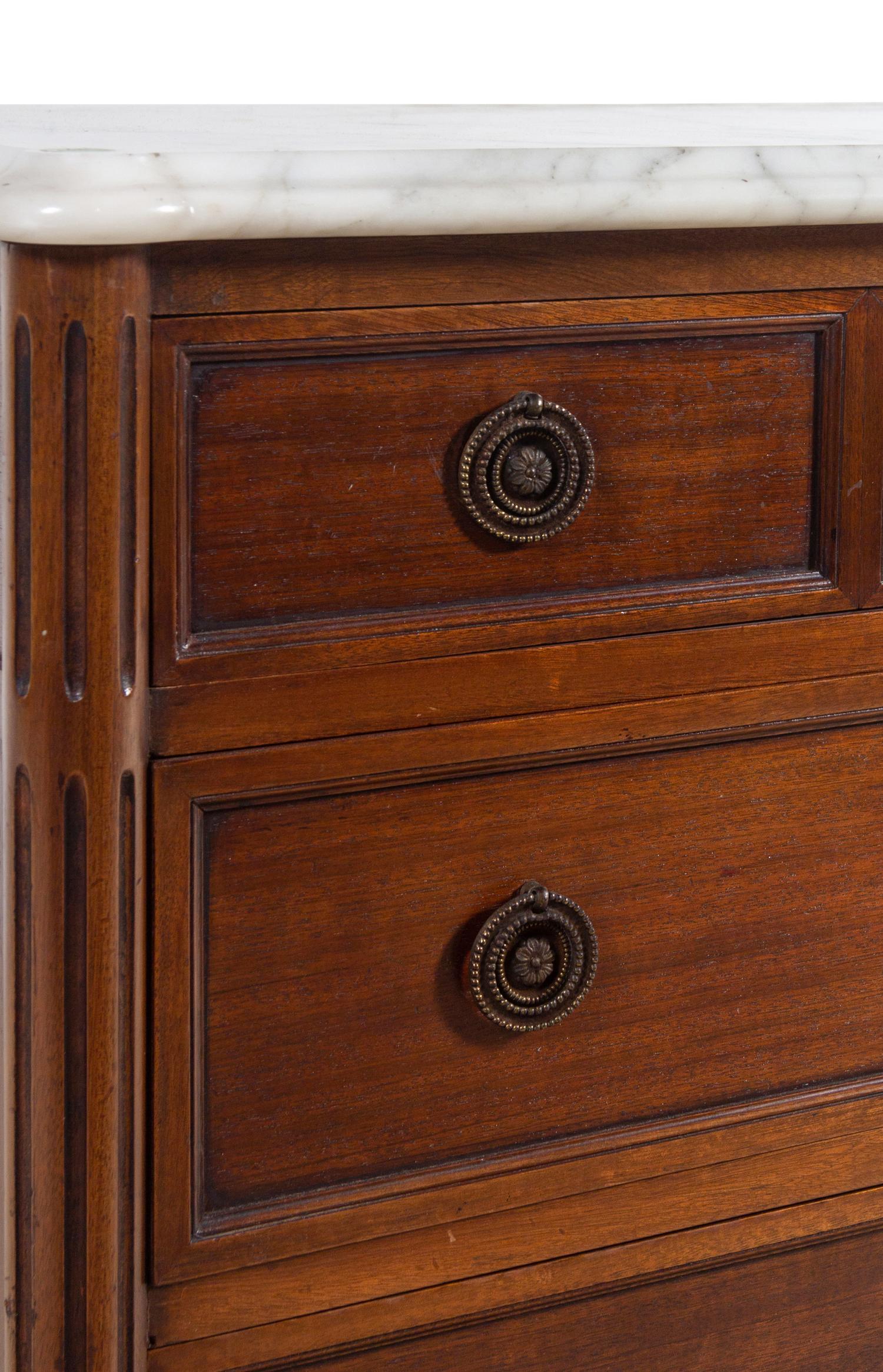 A Louis XVI Style Mahogany Marble-Top Commode