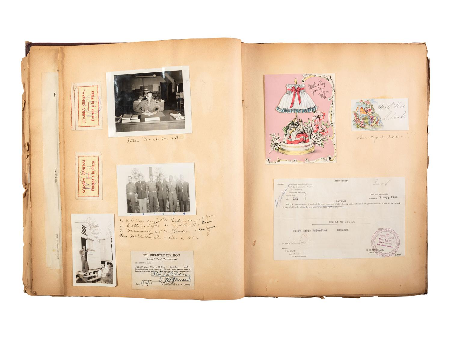 [WORLD WAR II]. Archive identified to African American medical officer Captain Clark McRay Valentine, incl. photographs, documents, insignia, and related ephemera.