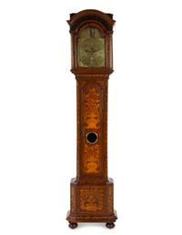 A Dutch Marquetry Decorated Tall Case Clock